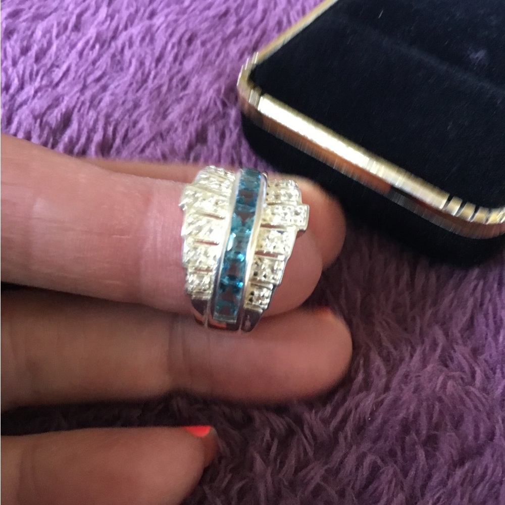 BRAND NEW BOLD Natural Diamond & Blue Sapphires Band Ring-7 - Picture 5 of 16
